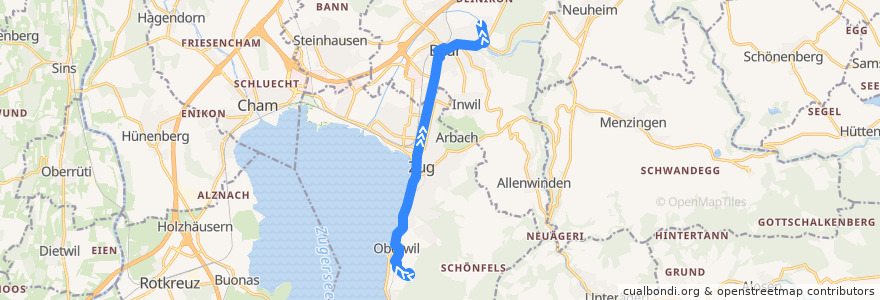 Mapa del recorrido Bus 3: Oberwil bei Zug, Klinik Zugersee => Baar, Lättich (Weg A) de la línea  en Zug.