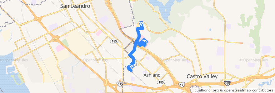 Mapa del recorrido Alameda County Sustainability Bay Fair Shuttle: Juvenile Justice Center => Bay Fair BART de la línea  en Alameda County.