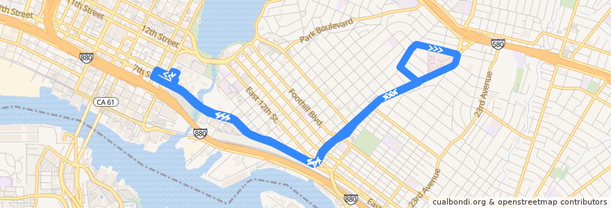 Mapa del recorrido Highland Hospital Shuttle: Lake Merritt BART => Highland Hospital => Lake Merritt BART de la línea  en أوكلاند (كاليفورنيا).