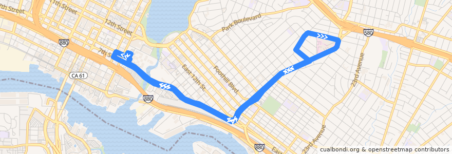 Mapa del recorrido Highland Hospital Shuttle: Lake Merritt BART => Highland Hospital => Lake Merritt BART de la línea  en Oakland.