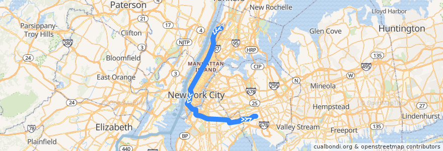 Mapa del recorrido NYCS - A Train: 207th Street–Inwood → Ozone Park–Lefferts Boulevard de la línea  en 纽约.