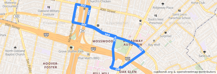 Mapa del recorrido Kaiser Oakland 3600 Broadway Shuttle de la línea  en Oakland.