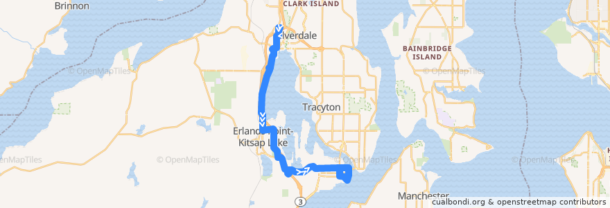 Mapa del recorrido Kitsap Transit #212 Bremerton/Silverdale West de la línea  en Kitsap County.