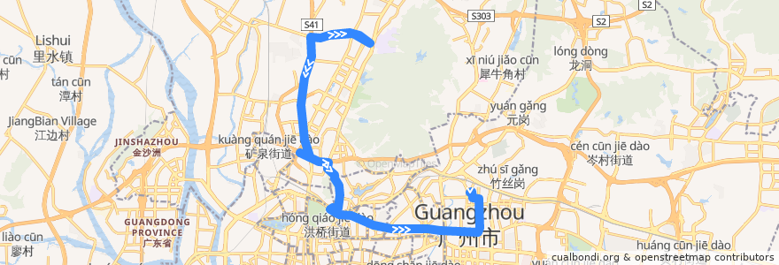 Mapa del recorrido 810路(白云高尔夫花园总站-广州火车东站总站) de la línea  en Canton.