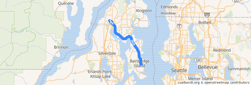 Mapa del recorrido Kitsap Transit #390 Poulsbo/Bainbridge (to Bainbridge Island Ferry via Olympic College Poulsbo) de la línea  en Kitsap County.