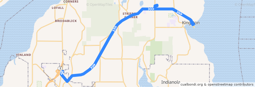 Mapa del recorrido Kitsap Transit #307 Kingston/North Viking Fast Ferry Express de la línea  en Kitsap County.