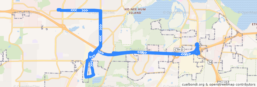 Mapa del recorrido Metro Route 18 (via Midvale) de la línea  en Madison.