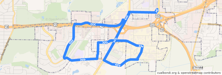 Mapa del recorrido Metro Route 40 (via Todd Drive & Greenway Cross) de la línea  en Dane County.