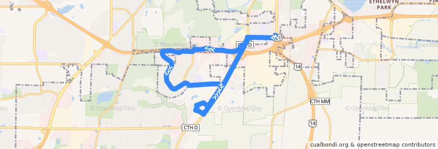 Mapa del recorrido Metro Route 40 (via Grandview & Hatchery Hill) de la línea  en Dane County.