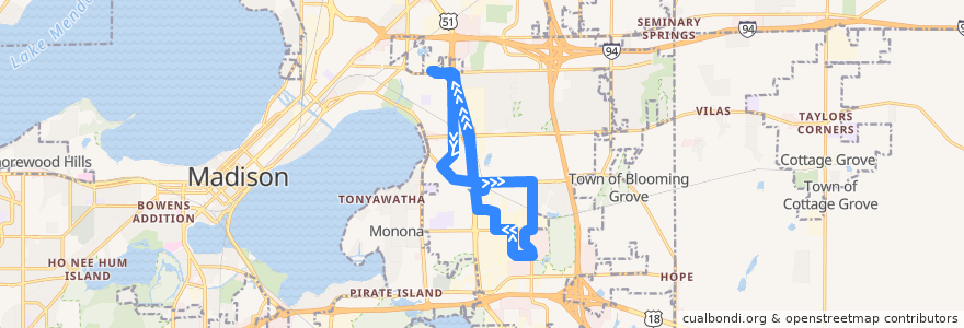 Mapa del recorrido Metro Route 39 de la línea  en 麦迪逊 / 麥迪遜.