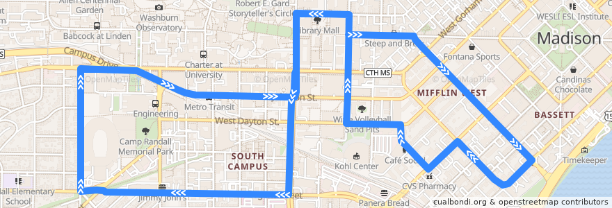 Mapa del recorrido Metro Route 82 de la línea  en Madison.