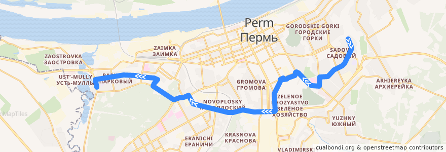 Mapa del recorrido Автобус №11: мкр-н Садовый - мкр-н Парковый de la línea  en Пермский городской округ.