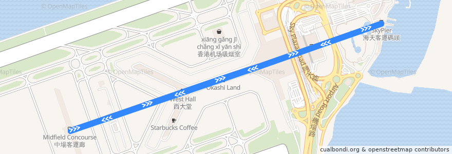 Mapa del recorrido 香港國際機場旅客捷運系統 Hong Kong International Airport Automated People Mover de la línea  en 香港 Hong Kong.