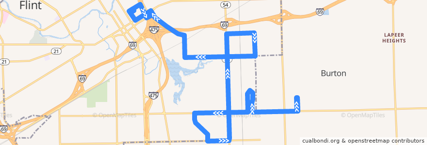 Mapa del recorrido MTA Flint 9 Lapeer Road de la línea  en Genesee County.