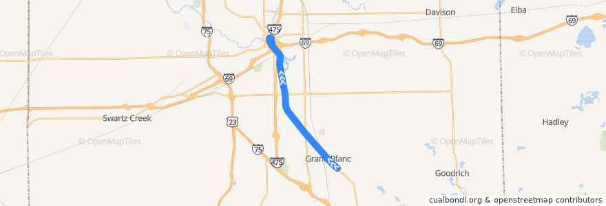 Mapa del recorrido MTA Flint 8 South Saginaw (Grand Mall trips) de la línea  en Genesee County.