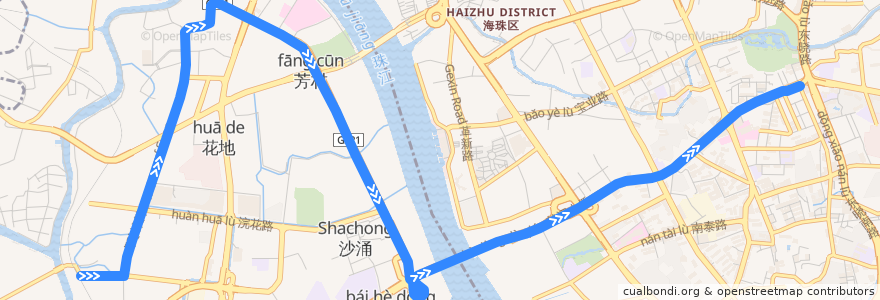 Mapa del recorrido 812路(东漖教师新村总站-江南大道南总站) de la línea  en Guangzhou.