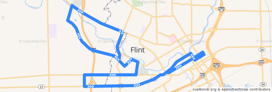 Mapa del recorrido MTA Flint 12 Beecher-Corunna de la línea  en Genesee County.
