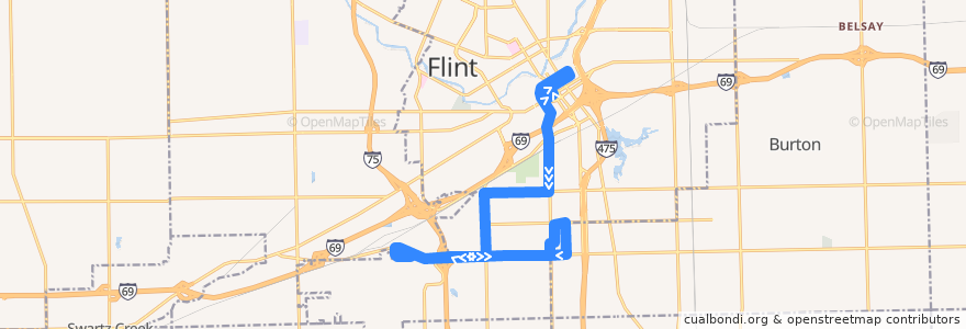 Mapa del recorrido MTA Flint 11 Fenton Road de la línea  en Genesee County.
