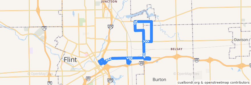 Mapa del recorrido MTA Flint 10 Richfield Road de la línea  en Genesee County.
