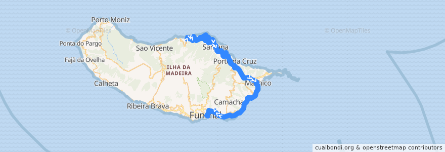 Mapa del recorrido HF 103: Arco de São Jorge -> Funchal (via rápida)(via Machico) de la línea  en Portugal (Aguas Territoriales).