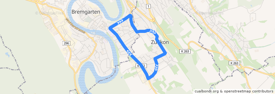 Mapa del recorrido Bus 338: Ortsbus Zufikon (Rundkurs) de la línea  en Bezirk Bremgarten.