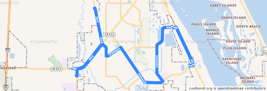 Mapa del recorrido Bus 12: US1 at Publix (roadside) Barber Street => North County Transit Hub => US1 at Publix (roadside) Barber Street de la línea  en Indian River County.