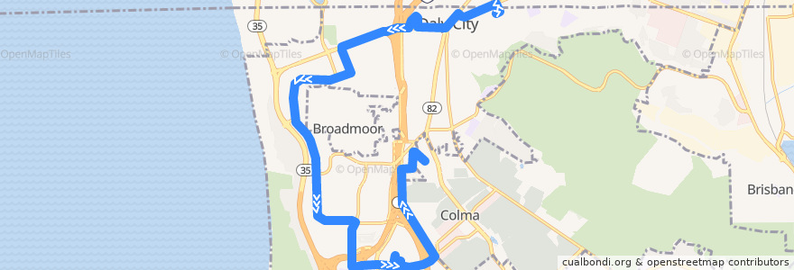 Mapa del recorrido SamTrans 120: Brunswick & Templeton => Colma BART de la línea  en Daly City.
