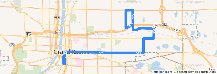 Mapa del recorrido The Rapid 14 East Fulton de la línea  en Grand Rapids.