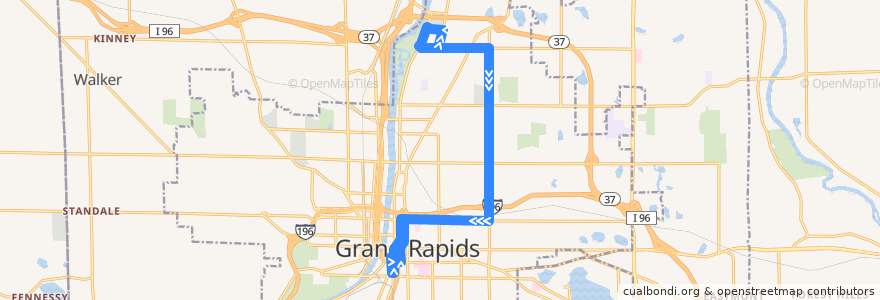 Mapa del recorrido The Rapid 13 Michigan/Fuller North de la línea  en Grand Rapids.