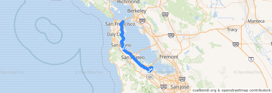 Mapa del recorrido SamTrans 397: Palo Alto Transit Center => Drumm & Clay de la línea  en San Mateo County.