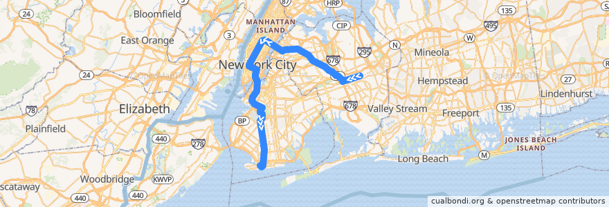 Mapa del recorrido NYCS - F Train: Jamaica–179th Street → Coney Island–Stillwell Avenue de la línea  en نیویورک.