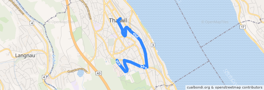 Mapa del recorrido Bus 142: Thalwil, Böni => Thalwil, Zentrum de la línea  en Thalwil.