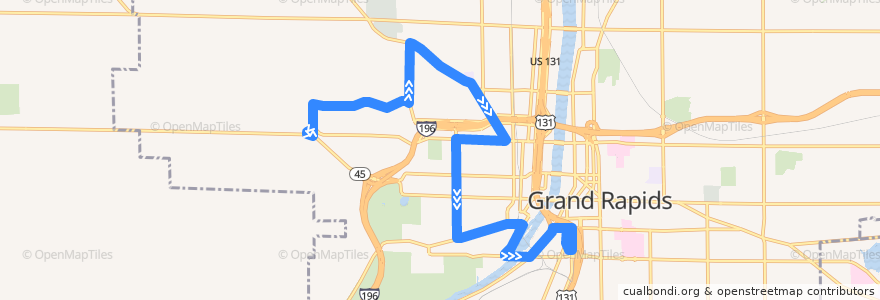 Mapa del recorrido The Rapid 18 Westside de la línea  en Grand Rapids.