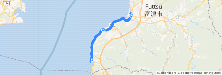 Mapa del recorrido 竹岡線（東京湾フェリー行き） de la línea  en 富津市.