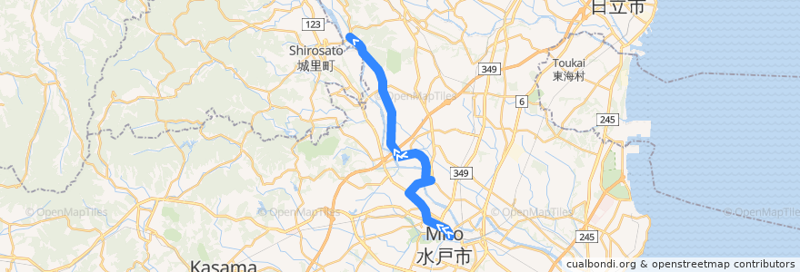 Mapa del recorrido 茨城交通バス4系統 水戸駅⇒国田⇒下江戸 de la línea  en 茨城県.