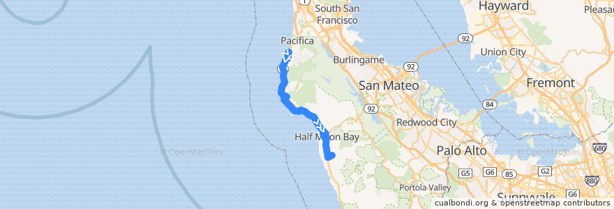 Mapa del recorrido SamTrans 17: Linda Mar => Seton Coastside => Moonridge Apartments (pm) de la línea  en 圣马刁县.