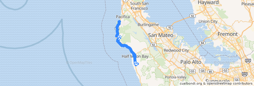 Mapa del recorrido SamTrans 17: Moonridge Apartments => Sunshine Valley => Linda Mar (pm) de la línea  en San Mateo County.