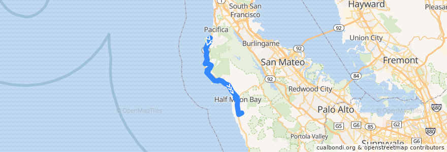 Mapa del recorrido SamTrans 17: Linda Mar => Sunshine Valley => Moonridge Apartments (am) de la línea  en San Mateo County.