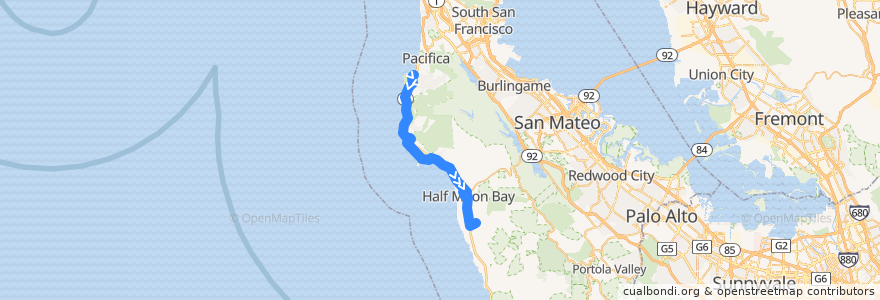 Mapa del recorrido SamTrans 17: Linda Mar => Seton Coastside => Moonridge Apartments (weekend mornings and evenings) de la línea  en San Mateo County.
