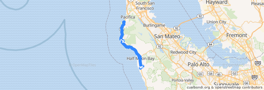 Mapa del recorrido SamTrans 17: Moonridge Apartments => Canada Cove => Seton Coastside => Linda Mar (am) de la línea  en San Mateo County.