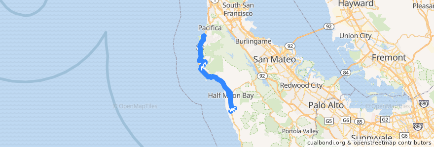 Mapa del recorrido SamTrans 17: Moonridge Apartments => Canada Cove => Sunshine Valley => Linda Mar (pm) de la línea  en San Mateo County.