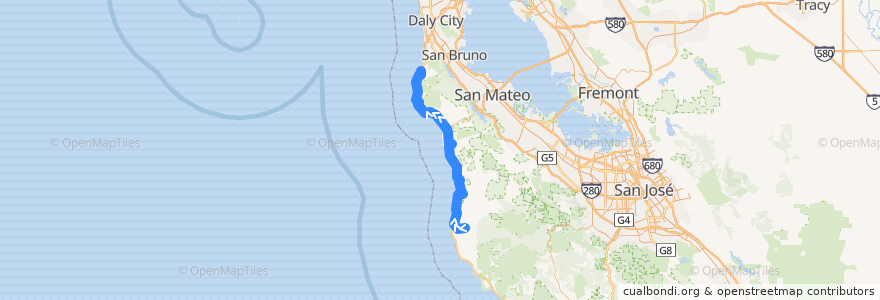 Mapa del recorrido SamTrans 17: Pescadero => Moonridge Apartments => Seton Coastside => Linda Mar (mornings) de la línea  en San Mateo County.