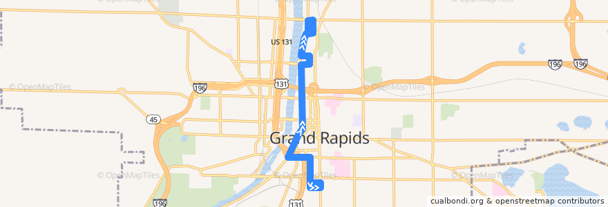 Mapa del recorrido The Rapid 22 DASH North de la línea  en Grand Rapids.
