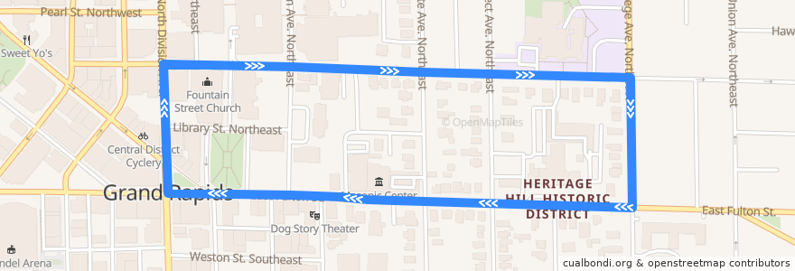 Mapa del recorrido The Rapid 60 GRCC de la línea  en Grand Rapids.