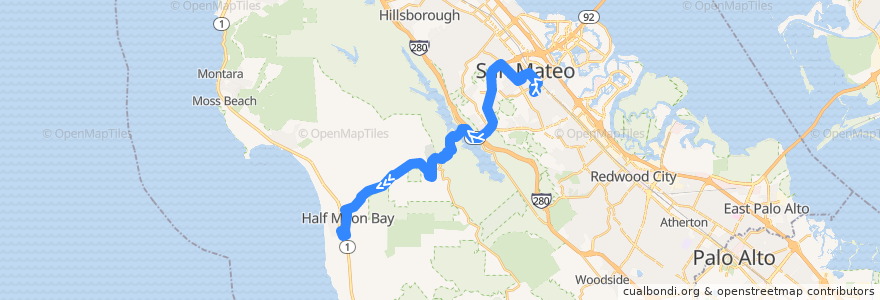 Mapa del recorrido SamTrans 294: San Mateo Medical Center => Main & Poplar (am and weekends) de la línea  en San Mateo County.