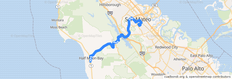 Mapa del recorrido SamTrans 294: Main & Poplar => San Mateo Medical Center (pm and weekends) de la línea  en San Mateo County.