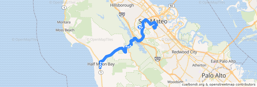 Mapa del recorrido SamTrans 294: Main & Poplar => College of San Mateo => San Mateo Medical Center (am) de la línea  en San Mateo County.