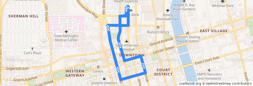 Mapa del recorrido DART Shuttle Route 40 Link de la línea  en Des Moines.