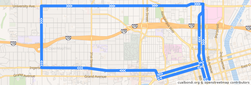 Mapa del recorrido DART Local Route 60 Ingersoll/University de la línea  en Des Moines.