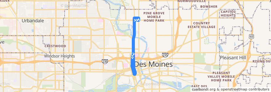 Mapa del recorrido DART Local Route 15 6th Avenue de la línea  en Des Moines.